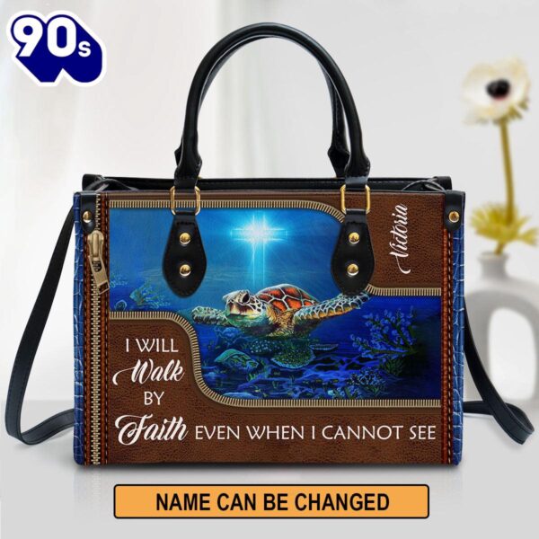 Personalized Turtle Leather Bag I Will Walk By Faith Even When I Cannot See , Christian Bags  Gift For Women Christmas