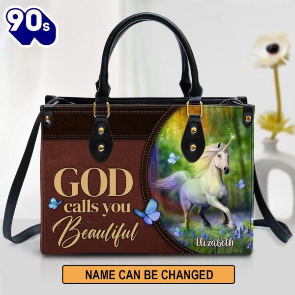 Personalized Unicorn God Calls You Beautiful Leather Bag , Christian Bags  Gift For Women Christmas