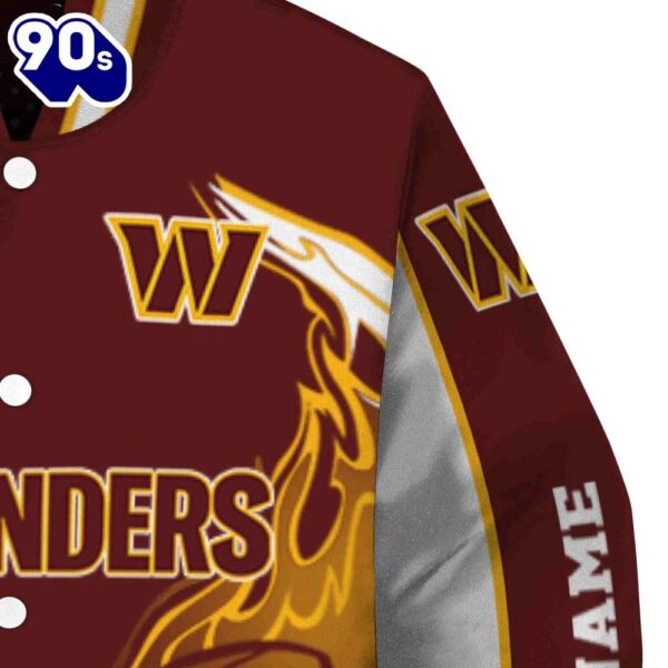 Personalized Washington Commanders Flaming Football Burgundy White Jacket