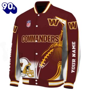 Personalized Washington Commanders Flaming Football Burgundy White Jacket