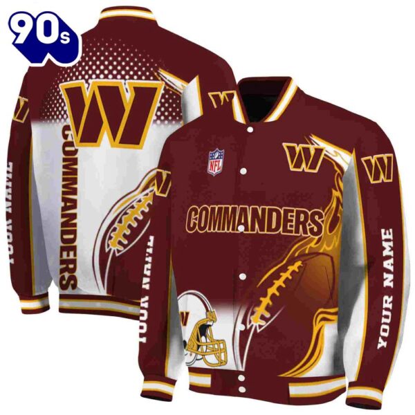 Personalized Washington Commanders Flaming Football Burgundy White Jacket