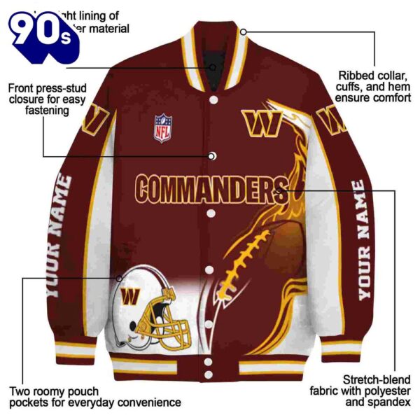 Personalized Washington Commanders Flaming Football Burgundy White Jacket