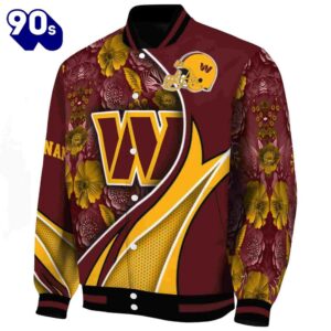 Personalized Washington Commanders Floral Print Burgundy Jacket