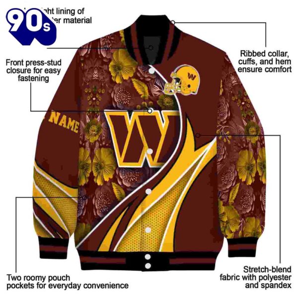 Personalized Washington Commanders Floral Print Burgundy Jacket