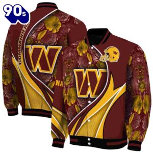 Personalized Washington Commanders Floral Print Burgundy Jacket