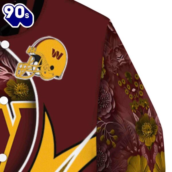 Personalized Washington Commanders Floral Print Burgundy Jacket