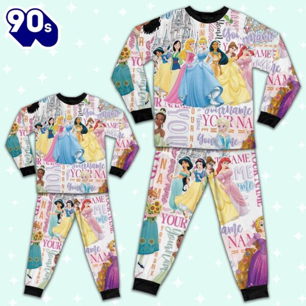 Personalized Watercolor Disney Princess Cute Pajamas – Movie Cartoon Holiday Pajamas