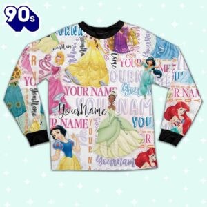 Personalized Watercolor Disney Princess Pajamas - Movie Cartoon Holiday Pajamas