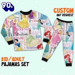 Personalized Watercolor Disney Princess Pajamas - Movie Cartoon Holiday Pajamas