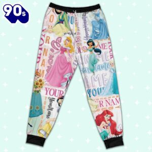 Personalized Watercolor Disney Princess Pajamas - Movie Cartoon Holiday Pajamas