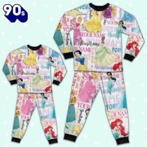 Personalized Watercolor Disney Princess Pajamas - Movie Cartoon Holiday Pajamas