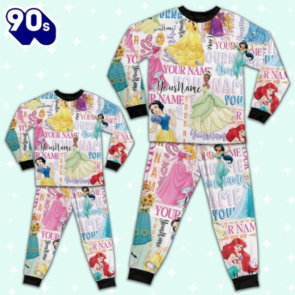 Personalized Watercolor Disney Princess Pajamas – Movie Cartoon Holiday Pajamas