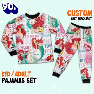 Personalized Watercolor Disney Princess the Little Mermaid Ariel Pajamas Set - Movie Cartoon Holiday Pajamas