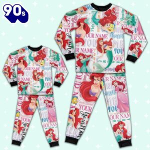 Personalized Watercolor Disney Princess the Little Mermaid Ariel Pajamas Set - Movie Cartoon Holiday Pajamas