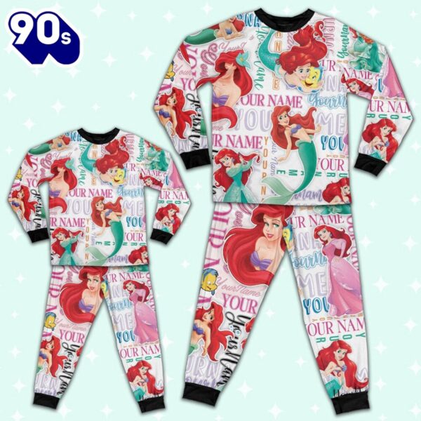 Personalized Watercolor Disney Princess the Little Mermaid Ariel Pajamas Set – Movie Cartoon Holiday Pajamas