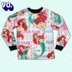 Personalized Watercolor Disney Princess the Little Mermaid Ariel Pajamas Set - Movie Cartoon Holiday Pajamas