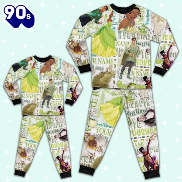 Personalized Watercolor Disney the Princess and the Frog Pajamas Set – Movie Cartoon Holiday Pajamas