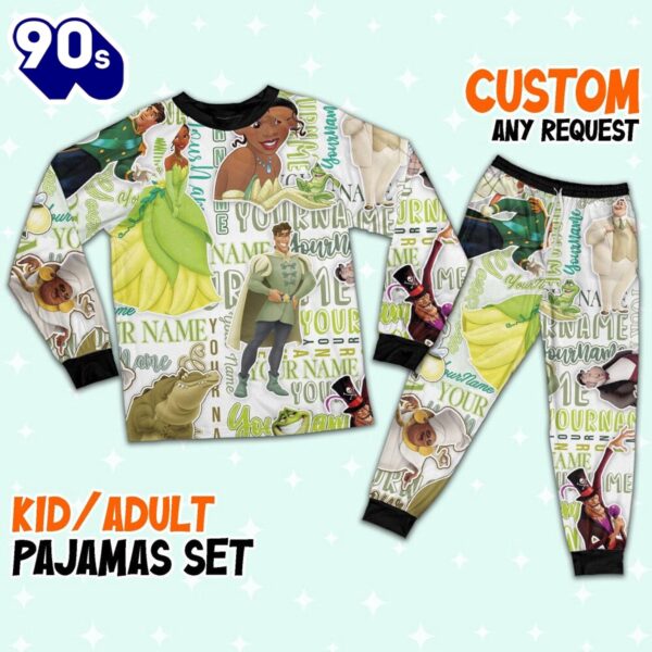 Personalized Watercolor Disney the Princess and the Frog Pajamas Set – Movie Cartoon Holiday Pajamas