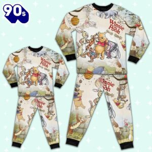 Personalized Watercolor Winnie the Pooh Pajamas Set - Movie Cartoon Holiday Pajamas