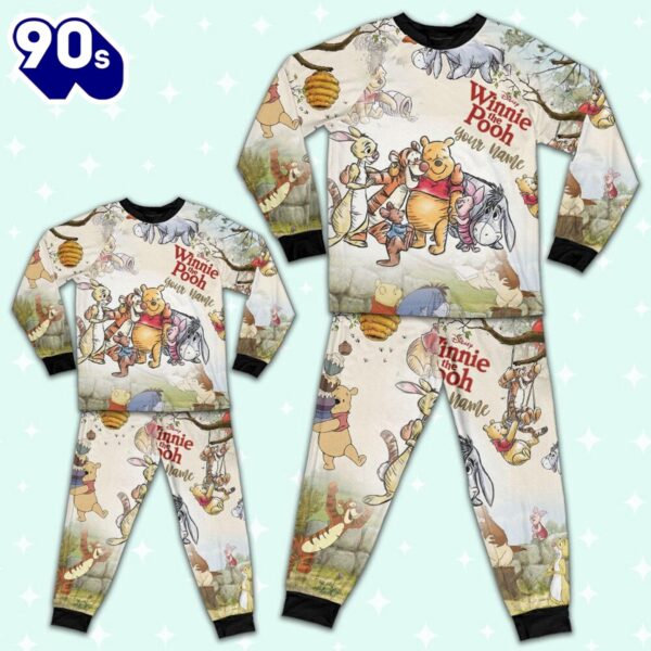 Personalized Watercolor Winnie the Pooh Pajamas Set – Movie Cartoon Holiday Pajamas