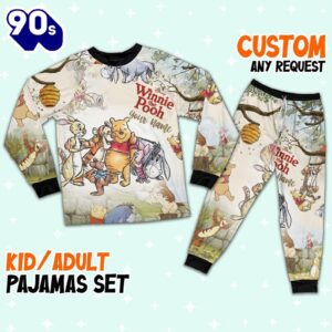 Personalized Watercolor Winnie the Pooh Pajamas Set - Movie Cartoon Holiday Pajamas