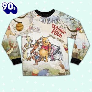 Personalized Watercolor Winnie the Pooh Pajamas Set - Movie Cartoon Holiday Pajamas