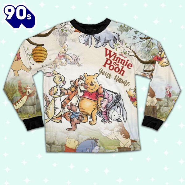 Personalized Watercolor Winnie the Pooh Pajamas Set – Movie Cartoon Holiday Pajamas