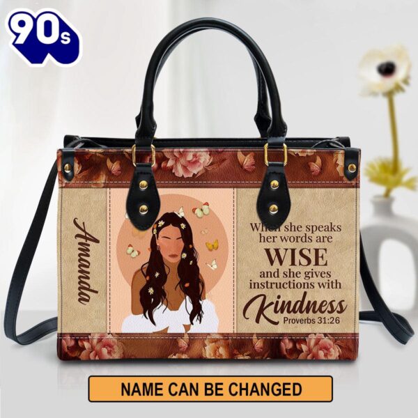 Personalized When She Speaks Her Words Are Wise Leather Bag , Christian Bags  Gift For Women Christmas