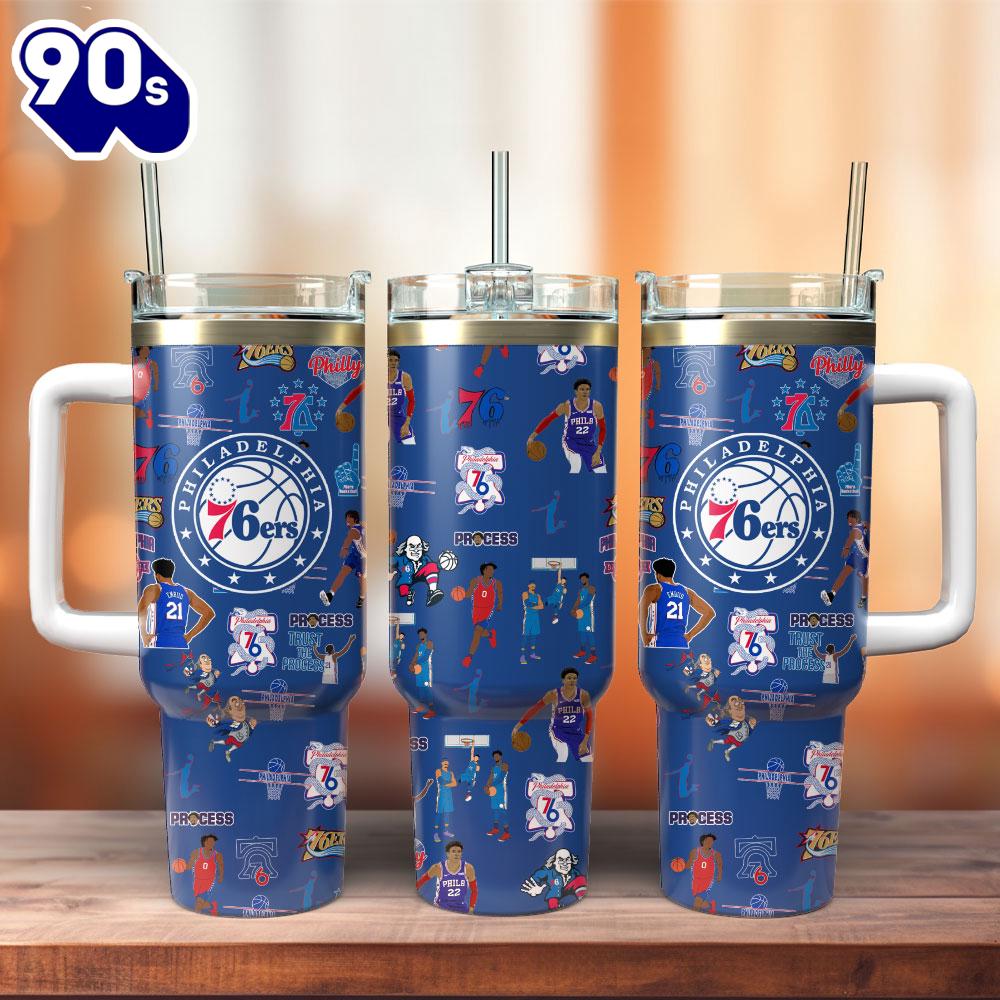 Philadelphia 76ers Basketball Team NBA Custom Stanley Quencher 40oz Stainless Steel Tumbler With Handle Philadelphia 76ers Basketball Team NBA Custom Stanley Quencher 40oz Stainless Steel Tumbler With Handle