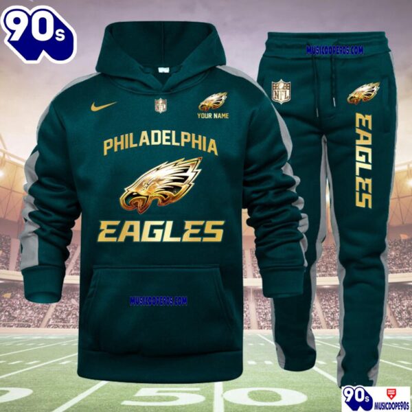 Philadelphia Eagles NFL 32 Teams Personlized Golden Logo Hoodie Set