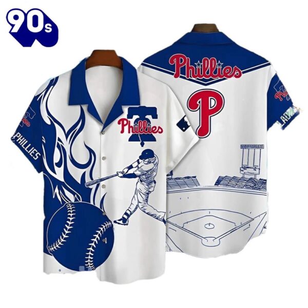 Philadelphia Phillies Hawaiian Button Up Shirts Iconic White Batsman Design