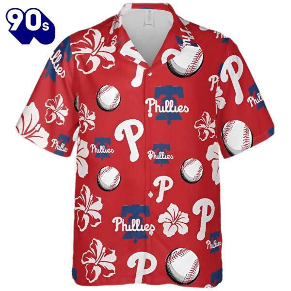 Philadelphia Phillies Hawaiian Button Up Shirts Red Floral Pattern