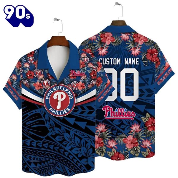 Philadelphia Phillies Island Floral Custom Hawaiian Button Up Shirts