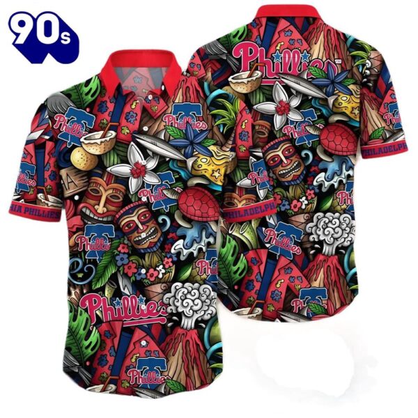 Philadelphia Phillies Tiki Adventure Hawaiian Button Up Shirts
