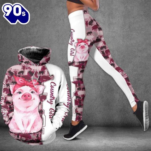 Pig Country Girl All Over Print Leggings Hoodie Set Outfit For Women Gift Xmas