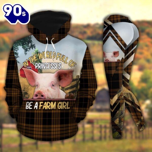 Pig Farmer Girl All Over Print Leggings Hoodie Set Outfit For Women Gift Xmas