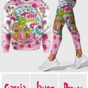 Pink Christmas - Personalized Grinch Stole Christmas Hoodie and Leggings