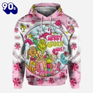 Pink Christmas - Personalized Grinch Stole Christmas Hoodie and Leggings