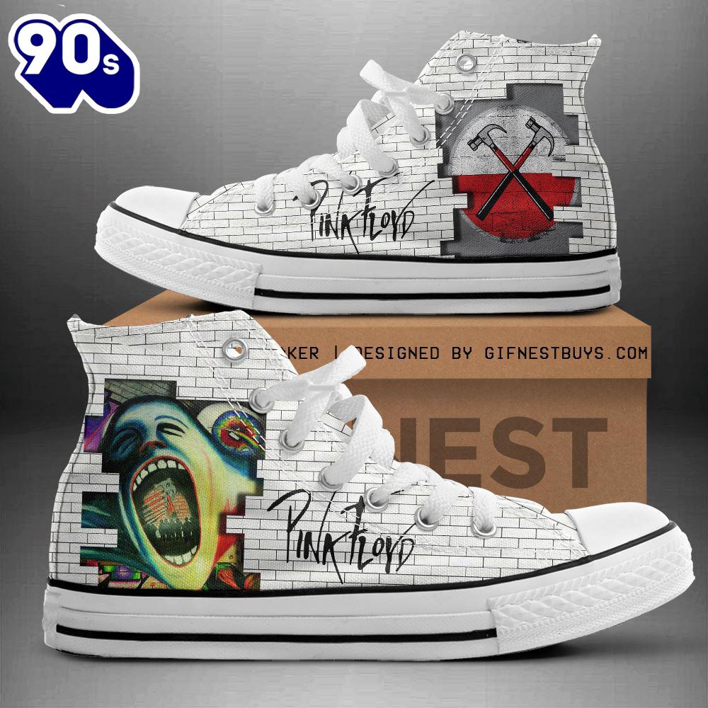 Pink Floyd Cross Hammer White Shoes, Pink Floyd High Top Shoes For Fans Pink Floyd Cross Hammer White Shoes, Pink Floyd High Top Shoes For Fans