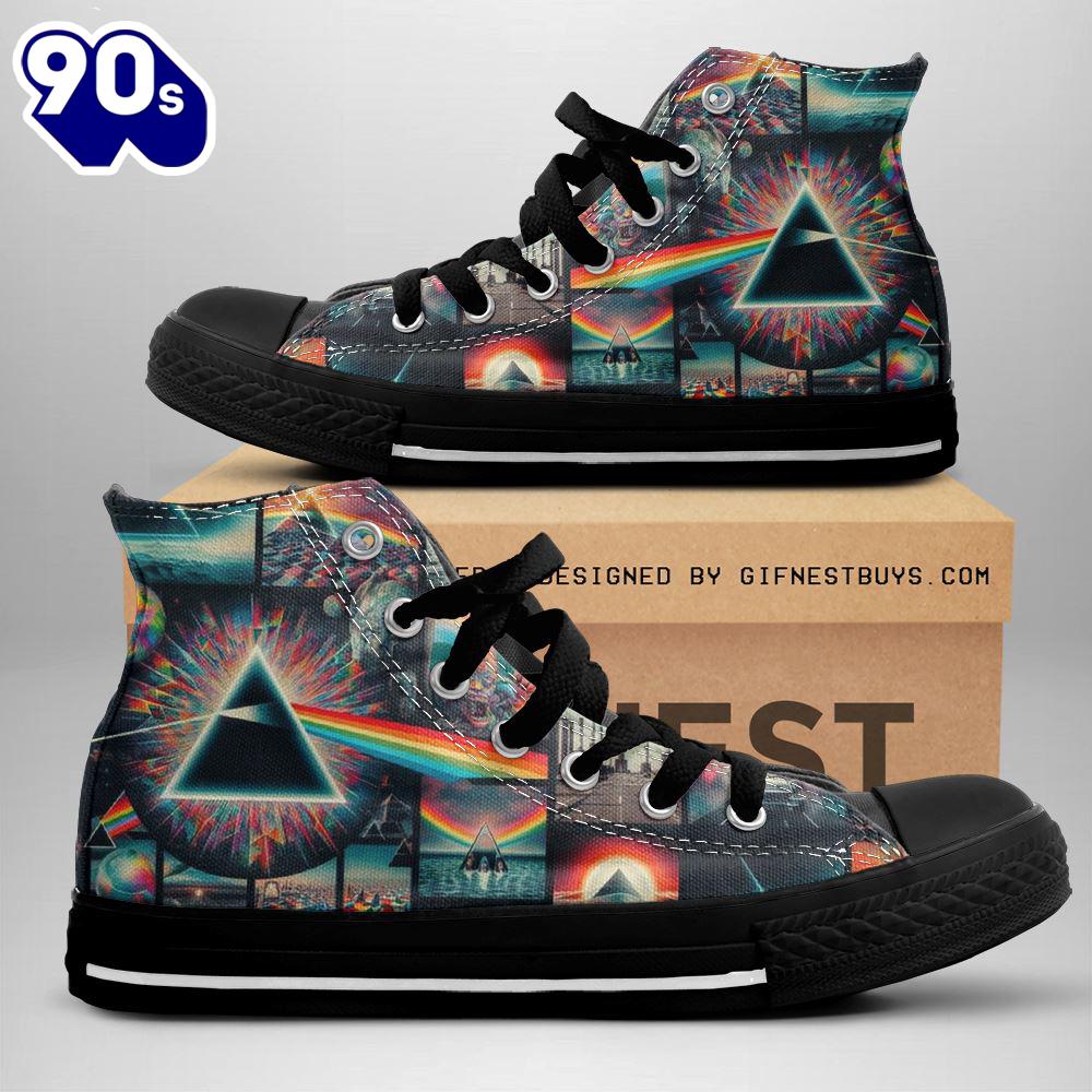 Pink Floyd Symbol Rainbow Shoes, Pink Floyd High Top Shoes For Fans Pink Floyd Symbol Rainbow Shoes, Pink Floyd High Top Shoes For Fans