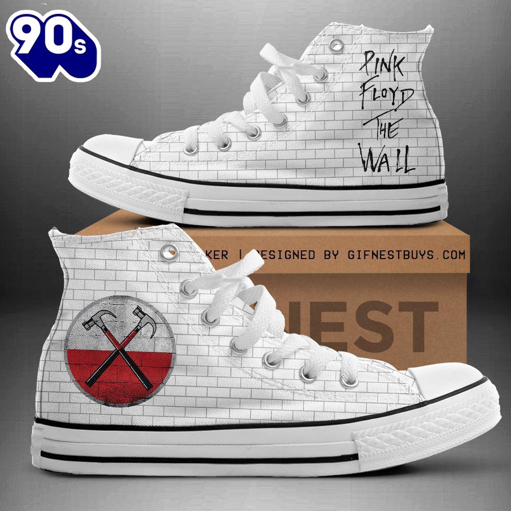 Pink Floyd White Brick Wall Shoes, Pink Floyd High Top Shoes For Fans Pink Floyd White Brick Wall Shoes, Pink Floyd High Top Shoes For Fans