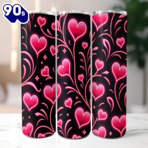 Pink Valentine Hearts 20 Oz Skinny Tumbler, Valentines Day Tumbler