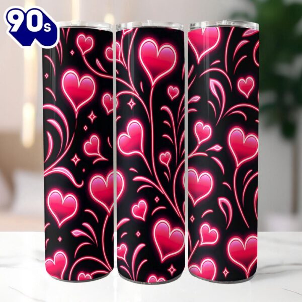 Pink Valentine Hearts 20 Oz Skinny Tumbler, Valentines Day Tumbler