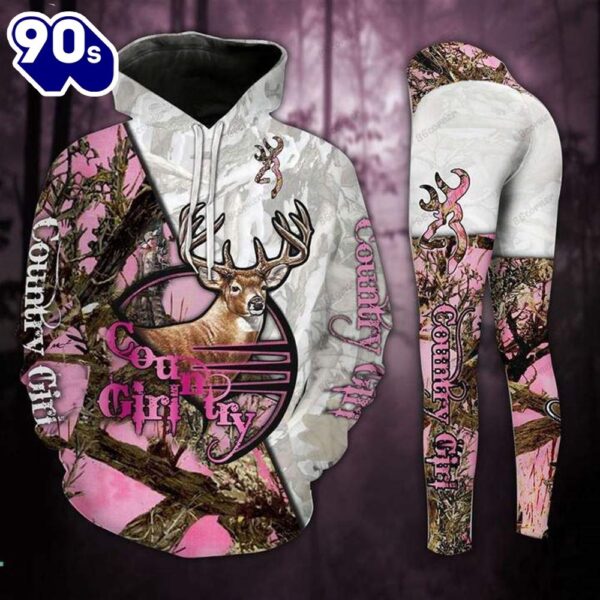 Pinky Country Girl Deer Hunting All Over Print Leggings Hoodie Set Outfit For Women Gift Xmas