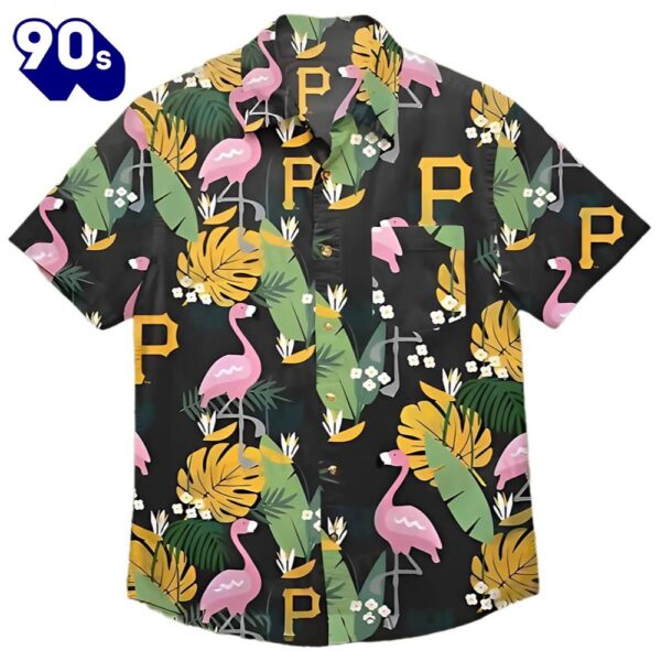 Pirates Hawaiian Button Up Shirts Flamingo Banana Leaf Pittsburgh Pirates Gift