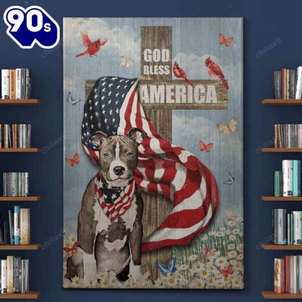 Pit Bull God Bless America Canvas Canvas Decor Ideas  Gift Christmas