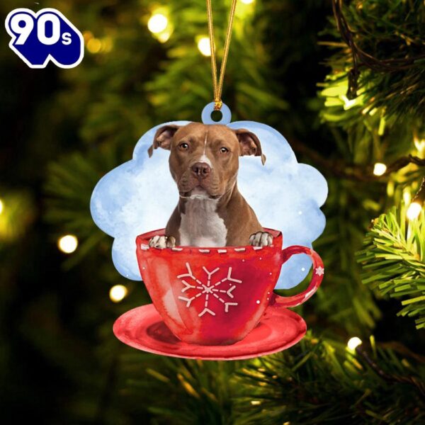 Pitbull On The Cup Christmas Ornament, Gift For Christmas