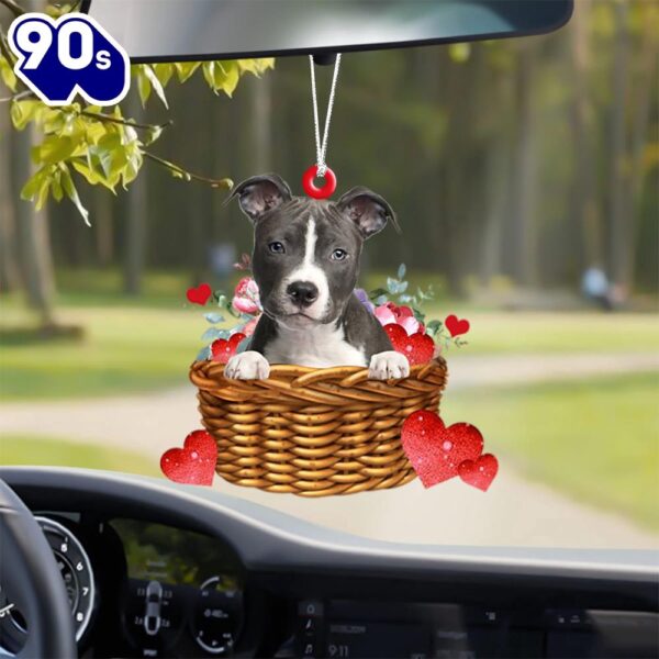 Pitbull With Rose & Heart Ornament, Gift For Christmas