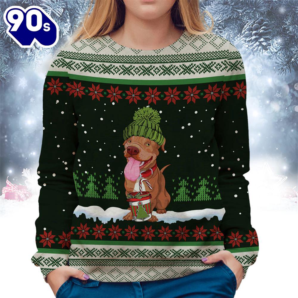 Pitbull With Snow And Christmas Ugly Sweater Pitbull With Snow And Christmas Ugly Sweater