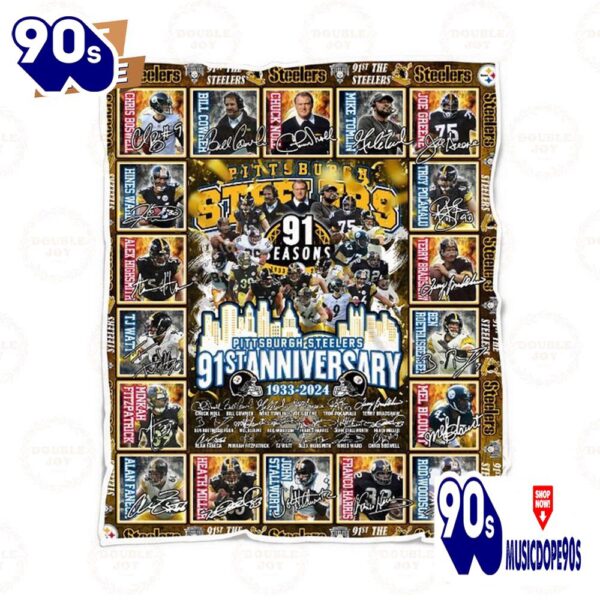 Pittsburgh Steelers 91th Anniversary 1933-2024 Fleece Blanket